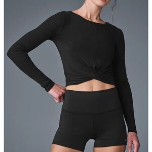 Alo Yoga Black Long Sleeve Twist Front Top